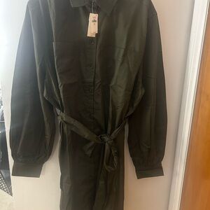 Banana Republic Olive Green Lightweight Dress with Self-Tie Belt